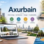 Axurbain urban design concept featuring modern architecture, sustainable city spaces, urban furniture, and contemporary playground design.