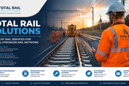 Total Rail Solutions railway maintenance team working on rail infrastructure with engineers inspecting tracks and delivering specialist rail services.