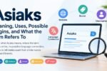Asiaks showing its meaning, possible origins, website and brand uses, with a laptop, search icon, and labels for website, brand, username, business, language connection, and possible origins.